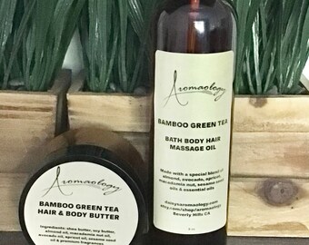 Body Oil and Body Butter Bundle, Bamboo Green Tea Body Butter Body Oil Gift Set