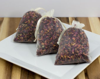 Rose Sachet, Rose bud sachet, One Organic Dried Rose Bud Sachets, Wedding Sachet, Bridal Shower, Drawer, Closets