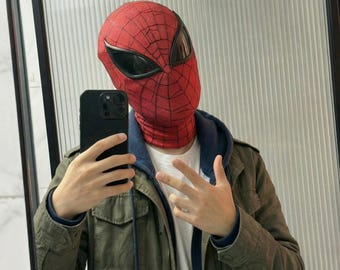 Ultimate Spider-Man Cosplay Mask, Handmade Lycra Face Shell, 3D Textured Web