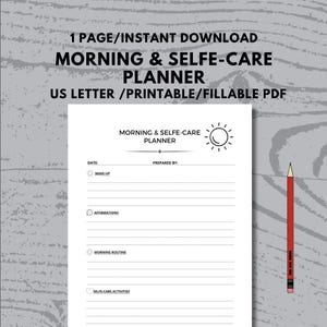 Printable Morning Self Care Planner | Daily Routine Journal | Wellness Tracker | Self Love Worksheet | Mental Health Productivity PDF