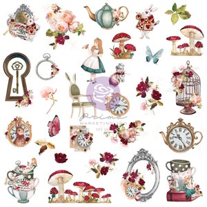 Prima - Lost In Wonderland Ephemera 58 Teile Alice Mixed Media Journal Planer Tags Album