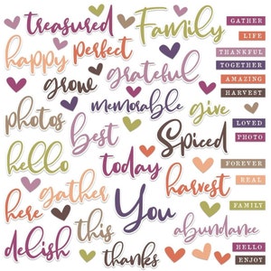 ARToptions Plum Grove Chipboard Word Set - 49 and Market - 56 Die Cut piece Family Fall Love
