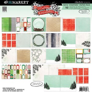 May include: A 30.5 x 30.5 cm paper pack with a Christmas theme. The pack includes 10 double-sided, heavy-weight cardstock sheets. The design features various patterns, including snow globes, Christmas trees, and tags. The text "Mistletoe & Memories" is displayed at the top.