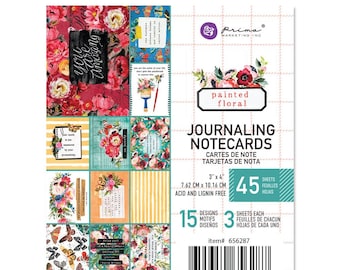 Prima - Painted Floral - 3x4 Journaling Notecards 45 Sheets Tags Mixed Media Journal Planner