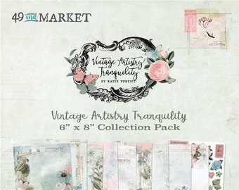 Vintage Artistry Tranquility - 6x8 Collection Pack -49 and Market - Scrapbook Papers + Bonus Fussy-cut Sheet of Elements 28 sheets