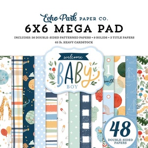 Echo Park - Welcome Baby Boy - 6x6 Mega Pad Cardmakers  48 Double Sided Sheets Cards Tags Nursery Blue