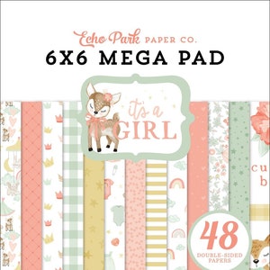 Echo Park - To dziewczynka - 6x6 Mega Pad Cardmakers 48 dwustronnych arkuszy Karty Tagi Pokój dziecięcy Różowy