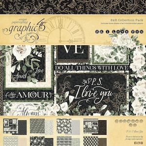Graphic 45 - P.S. I Love You - 8x8 Paper Collection Pack 24 sheets Wedding Tags Scrapbook Mixed Media Planner