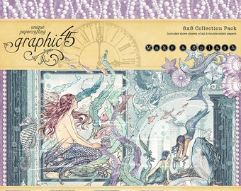 Graphic 45 - Make A Splash - 8x8 Paper Collection Pack 24 sheets Mermaid Sea Tags Scrapbook Mixed Media Planner Journal