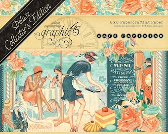 Graphic 45 - Cafe Parisian - 8 x 8 papier, 24 vellen *Deluxe Edition* French Bakery Scrapbook Mixed Media Planner