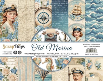 Vecchio porto turistico - Blocco di carta 12x12 - ScrapBoys Paper - 12 fogli fronte-retro + ritagli extra per scrapbooking, faro nautico