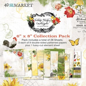 Vintage Artisty Countryside 6x8 Collection Pack 49 and Market Scrapbook Papers Bonus Fussy-cut Element Sheet 28 sheets image 1