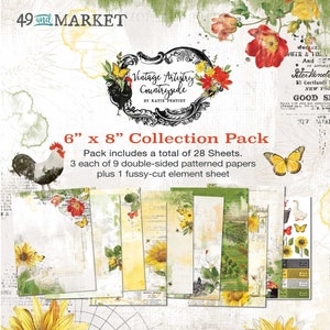 Vintage Artisty Countryside - 6x8 Collection Pack - 49 and Market - Scrapbook Papers + Bonus Fussy-cut Element Sheet 28 sheets