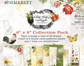 Vintage Artisty Countryside - 6x8 Collection Pack - 49 and Market - Scrapbook Papers + Bonus Fussy-cut Element Sheet 28 sheets