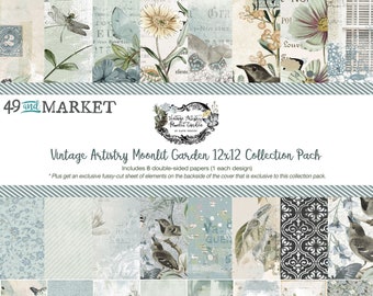 Vintage Artistry Moonlit Garden - 12x12 Collection Pack - 49 and Market - Scrapbook Papers + Bonus Fussy-cut Sheet of Elements