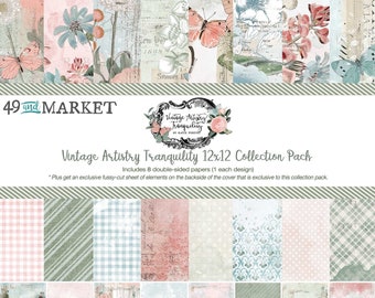 Vintage Artistry Tranquility - 12x12 Collection Pack - 49 and Market - Scrapbook Papers + Bonus Fussy-cut Sheet of Elements