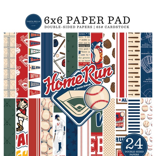 Carta Bella - Home Run 6x6 Paper Pad Retro Baseball Game 24 Double-sided Sheets