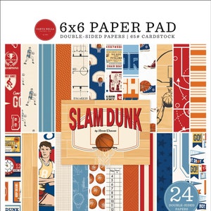 Carta Bella - Slam Dunk 6x6 Papierblock Retro Basketball Spiel 24 doppelseitige Blätter