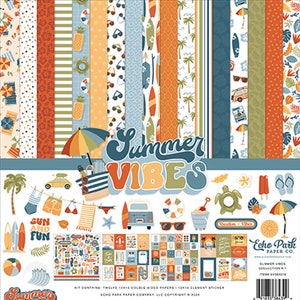 Echo Park - Summer Vibes 12x12 Collection Kit Scrapbook Planner Retro Beach Papers + Stickers