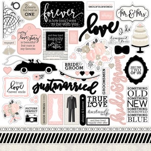Wedding Bliss - 12x12 Element Sticker Sheet - Echo Park Bride Groom Family Home Scrapbook Cardmaking