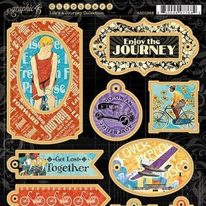 Graphic 45 - Life's A Journey - Chipboard Embellishments Travel Scrapbook Planner Tags Mixed Media