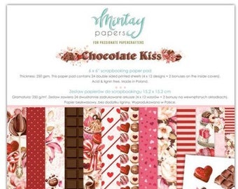 Chocolate Kiss - 6x6 Paper Pad - Mintay Papers - 24 Double Sided Sheets + Bonus Motifs Love Valentine Scrapbook Card Making Mixed Media