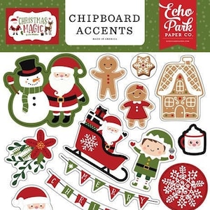 Echo Park "Christmas Magic" 6"x13" Chipboard Accents Scrapbook Planner Mixed Media