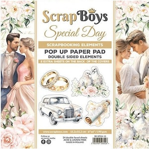 Special Day POP UP - ScrapBoys Paper - Scrapbook Elements & Embellishments 24 Double Sided Sheets 6x6 Pad Planner Cardmaking Wedding
