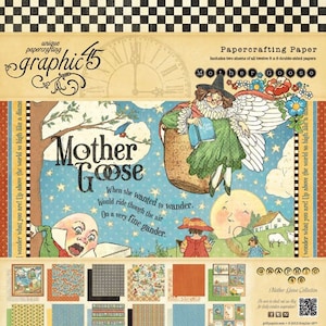 Graphic 45 - Mother Goose -  8x8 Paper Pack 24 sheets Nursery Rhymes Lullaby Scrapbook Mixed Media Planner