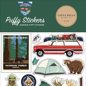 Carta Bella - Outdoor Adventures Puffy Stickers Scrapbook Camping Wall Art Gift Tags Mixed Media Home Planner