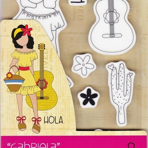 Julie Nutting Doll Stamp "Gabriela" Cling Rubber 8 pieces Mixed Media Planner Card Tags Prima Marketing 912901