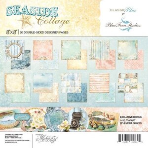Blue Fern Studios - Seaside Cottage - 8" x 8" Paper Pack - 20 Sheets + 14 Ephemera Scrapbook Mixed Media