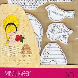 Julie Nutting Doll Stamp "Miss Bea" Cling Rubber 10 pieces Mixed Media Planner Card Tags Prima Marketing 913281