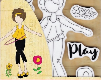 Julie Nutting Doll Stamp "Mandy" Cling Rubber 8 pieces Mixed Media Planner Card Tags Prima Marketing 913175