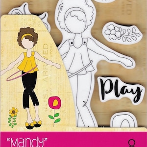 Julie Nutting Doll Stamp "Mandy" Cling Rubber 8 pieces Mixed Media Planner Card Tags Prima Marketing 913175