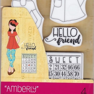 Julie Nutting Doll Stamp "Amberly" Cling Rubber 4 pieces Mixed Media Planner Card Tags Prima Marketing 913250