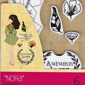 Julie Nutting Doll Stamps "Nora" Cling Rubber 6 pieces MIXED MEDIA Planner Card Tags Prima Marketing 913205