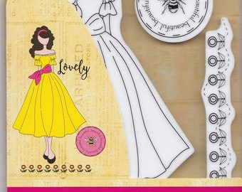 Julie Nutting Doll Stamp "Melissa" Cling Rubber 6 pieces Mixed Media Planner Card Tags Prima Marketing 913274