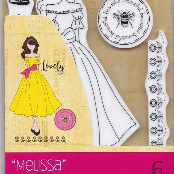 Julie Nutting Doll Stamp "Melissa" Cling Rubber 6 pieces Mixed Media Planner Card Tags Prima Marketing 913274