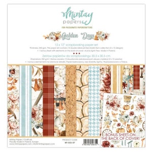 Golden Days 12x12 Paper Set - Mintay Papers - Scrapbook Papers + Bonus Elements Card Making Planner Mixed Media