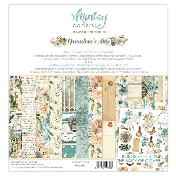 Grandma's Attic 12x12 Paper Set - Mintay Papers - Scrapbook Papers + Bonus Elements Card Making Planner Mixed Media