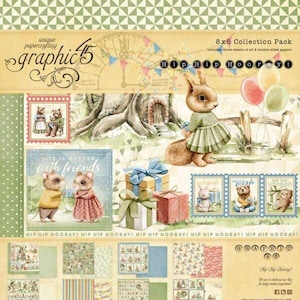 Graphic 45 - Hip Hip Hooray - 8x8 Paper Collection Pack 24 sheets Birthday Party Scrapbook Mixed Media Planner Journal