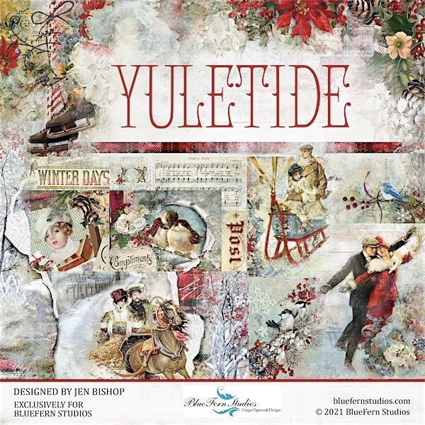 Blue Fern Studios - Yuletide - 12" x 12" Paper Collection Set - 10 Double-sided Sheets Christmas Winter Scrapbook Mixed Media