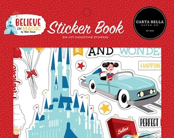 Carta Bella - Believe In Magic - Sticker Book -  Die Cut Cardstock Stickers 16 pages Icons Titles Words Borders Letters Disney