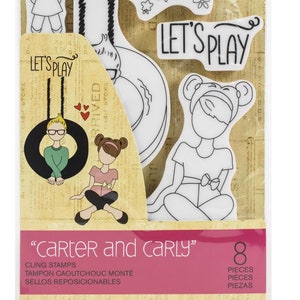Julie Nutting Doll Stamp "Carter and Carly" Cling Rubber 8 pieces Mixed Media Planner Card Tags Prima Marketing 913151