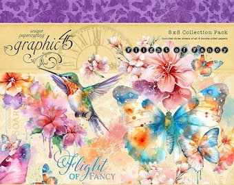 Graphic 45 - Flight Of Fancy - Confezione di raccolta carta 8x8 24 fogli Tag Scrapbook Mixed Media Planner Journal