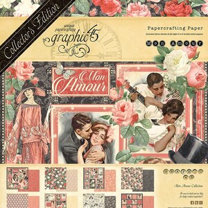Graphic 45 - Mon Amour -  8x8 Paper Pack DCE 24 sheets Love Romance Scrapbook Mixed Media Planner