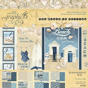Graphic 45 - The Beach Is Calling - 8x8 Paper Collection Pack 24 sheets Tags Scrapbook Mixed Media Planner Journal