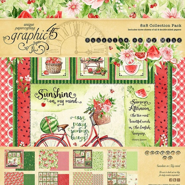 Graphic 45 - Sunshine On My Mind - 8x8 Paper Collection Pack 24 sheets Tags Scrapbook Mixed Media Planner Journal