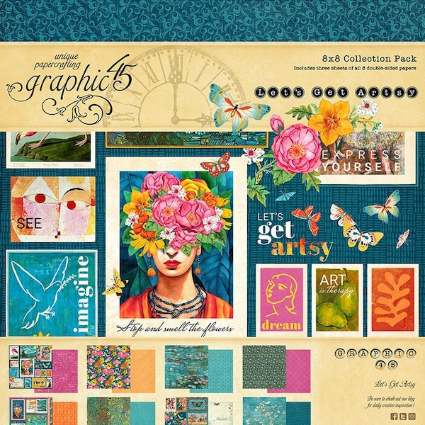 Graphic 45 - Let's Get Artsy - 8x8 Paper Collection Pack 24 sheets Tags Scrapbook Mixed Media Planner Journal